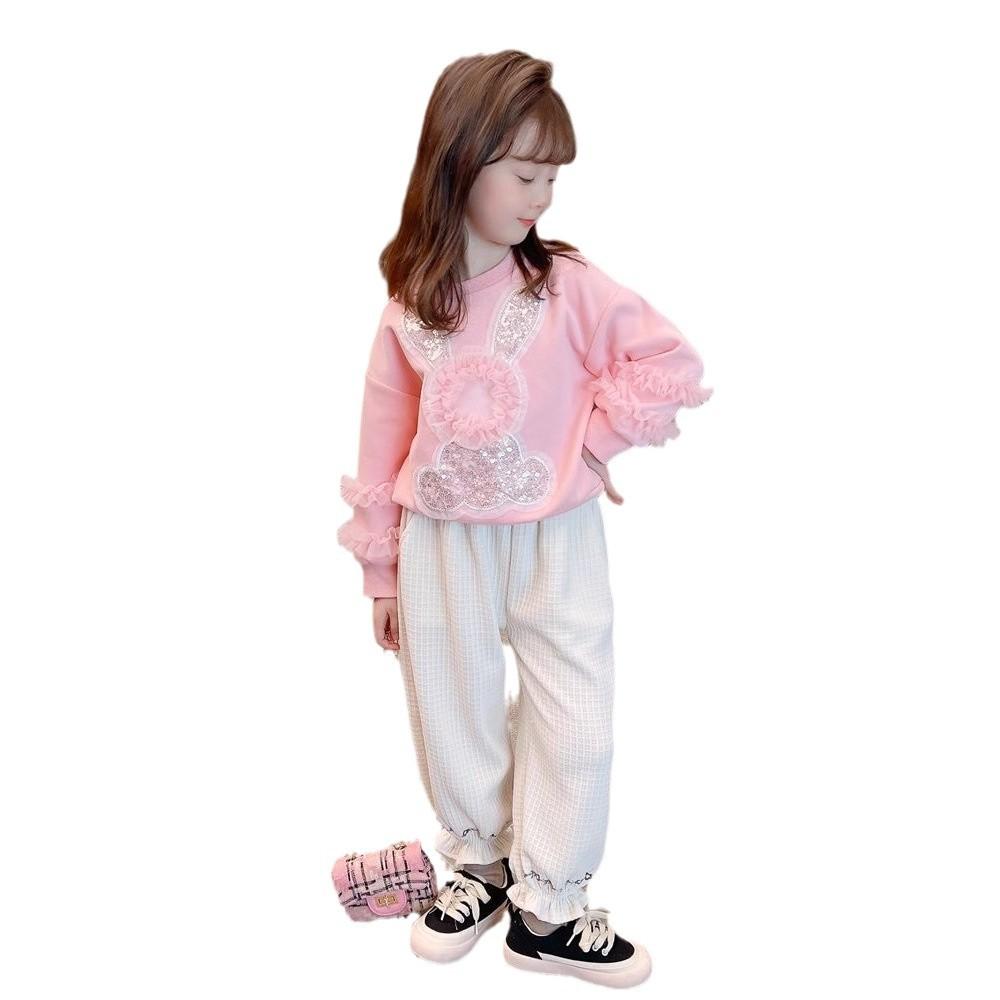 Mädchen Fleece gefüttert Rosa Sweatshirt Süßes Kaninchen Langarm Oberteil Herbst Winter Lässig Basisschicht Hemd