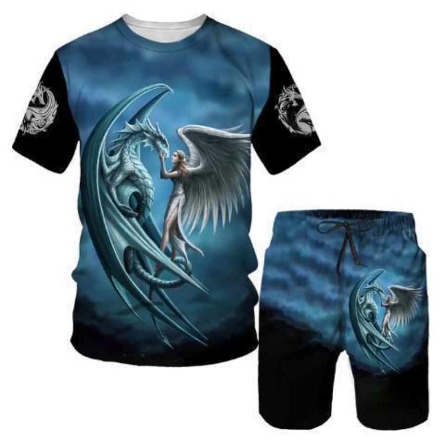 

Мужские комплекты одежды, летние милые футболки для мальчиков, короткие штаны, комплект из 2 предметов, костюмы для мужчин, повседневные костюмы 6XL