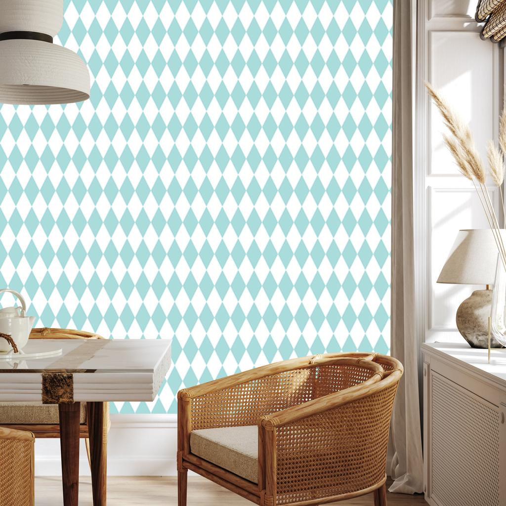 Harlequin Diamonds Wallpaper White and Celadon for Living Room and Bedroom 50x1000