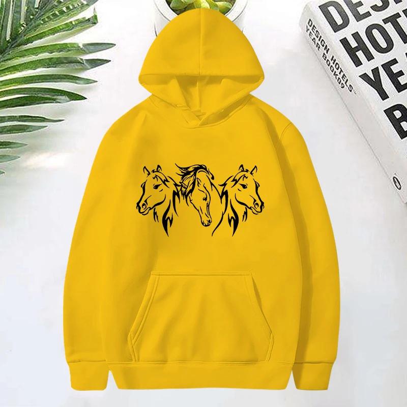 Horse Head Pattern Print Hoodies for Women Fashion Casual Sports Sweatshirts Ladies Pullovers Tops