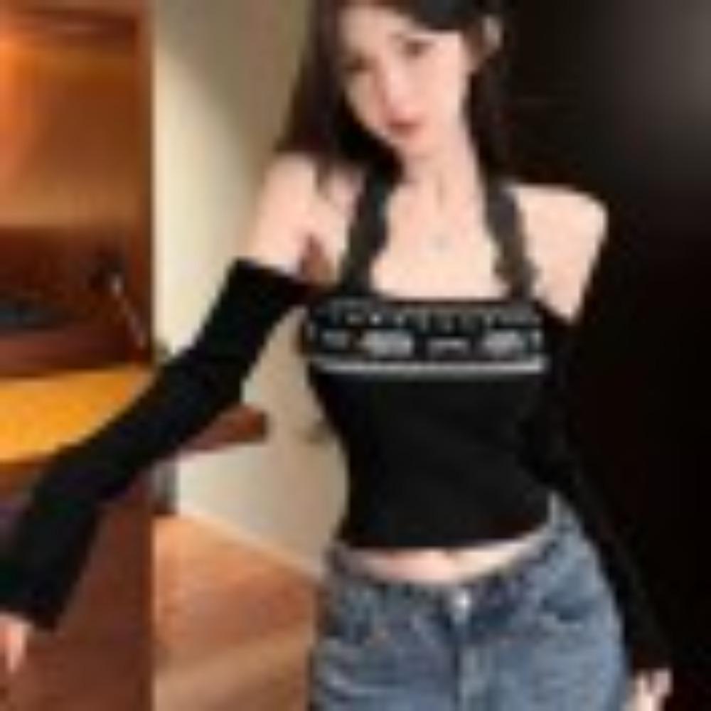 

Чистый топ без бретелей с открытыми плечами для женщин на осень и зиму, вязаный базовый слой с халтером со свитером под ним One Size чёрный