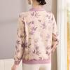 Elegant Floral Lapel Top for Middle-Aged Women - Long-Sleeved, Loose Knit, Pullover T-Shirt
