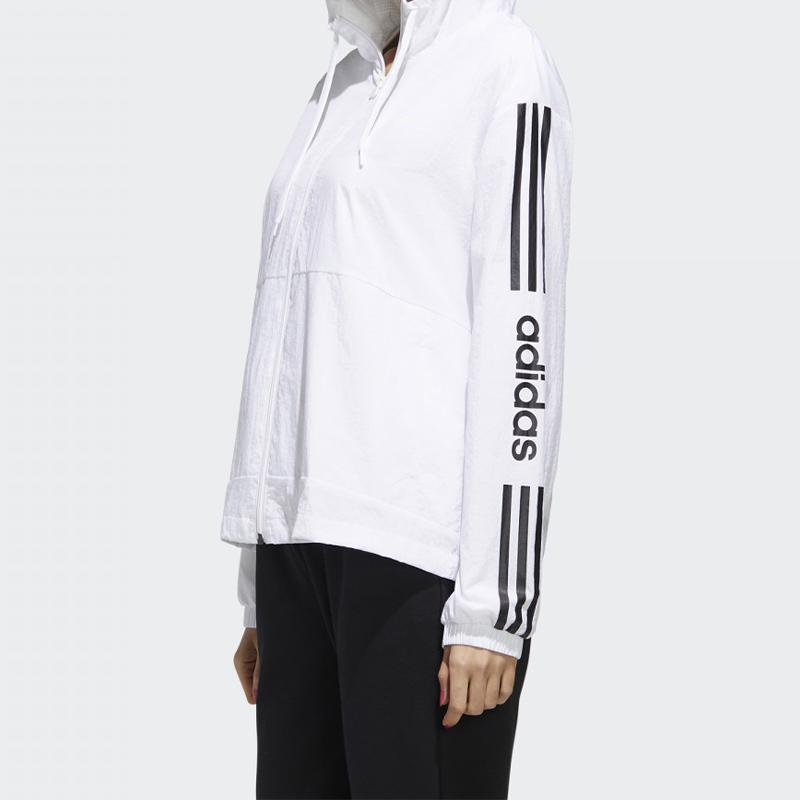 Adidas Neo Three-Stripe Letter Print Drawstring Hooded Jacket Women Jackets White FP7472