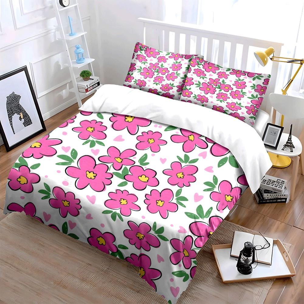 Pink Floral Set For Decoration Purposes Exquisite Three-Piece Bedding Set Gift For Kids And Adults