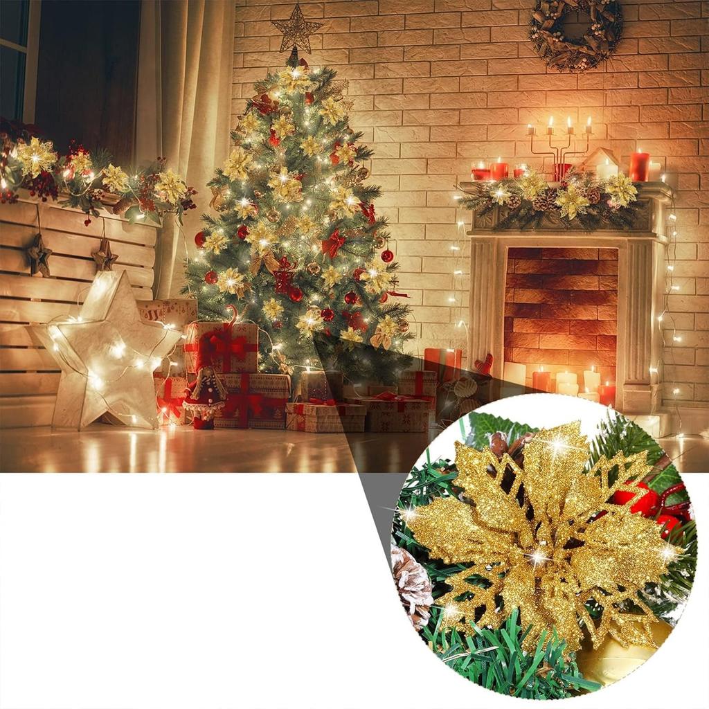 5/10 Stück Weihnachtsdekoration Künstliche Blumen 11CM Weihnachtsbaum Anhänger Ornamente für Heimdeko Navidad Neujahr 2026 Girlande
