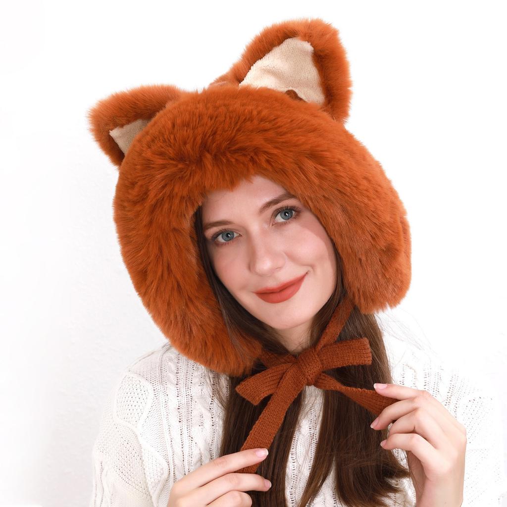 A Versatile and Warm Lei Feng Hat for Women in Autumn and Winter A Cute and Unique Pullover Hat with A Fluffy Woolen Cap