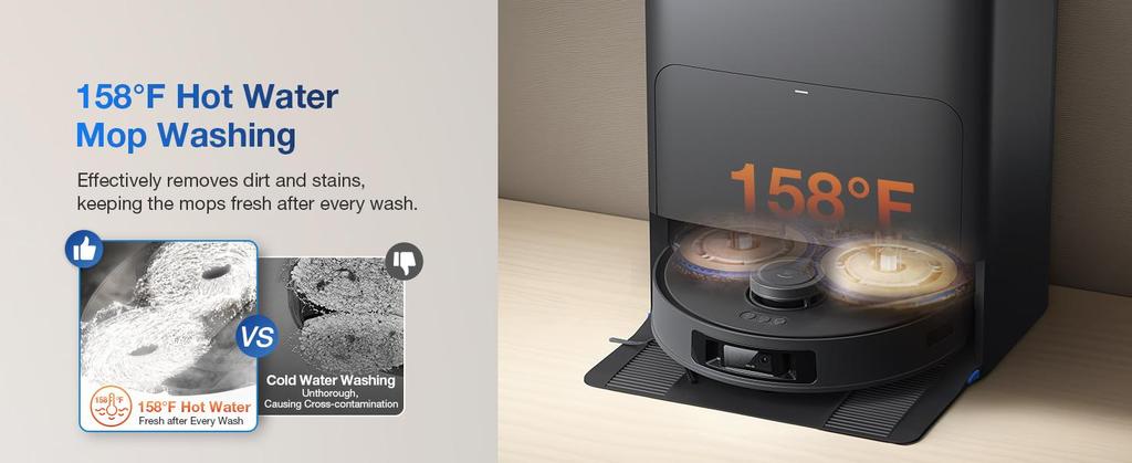 ECOVACS Deebot T30S Pro Robot Vacuum Cleaner with Wiping Function, 11,000 Pa, ZeroTangle Technology, 70°C Hot Water Wiping When Washing
