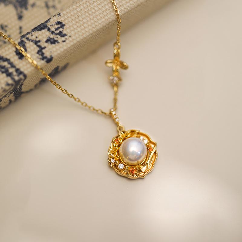 

Vintage Pearl Collarbone Chain: S925 Sterling Silver Necklace with Small Spoon Charm 925 Silver