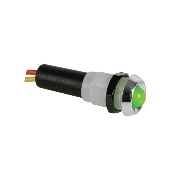 Voyant led vert 12v - boitier chrome
