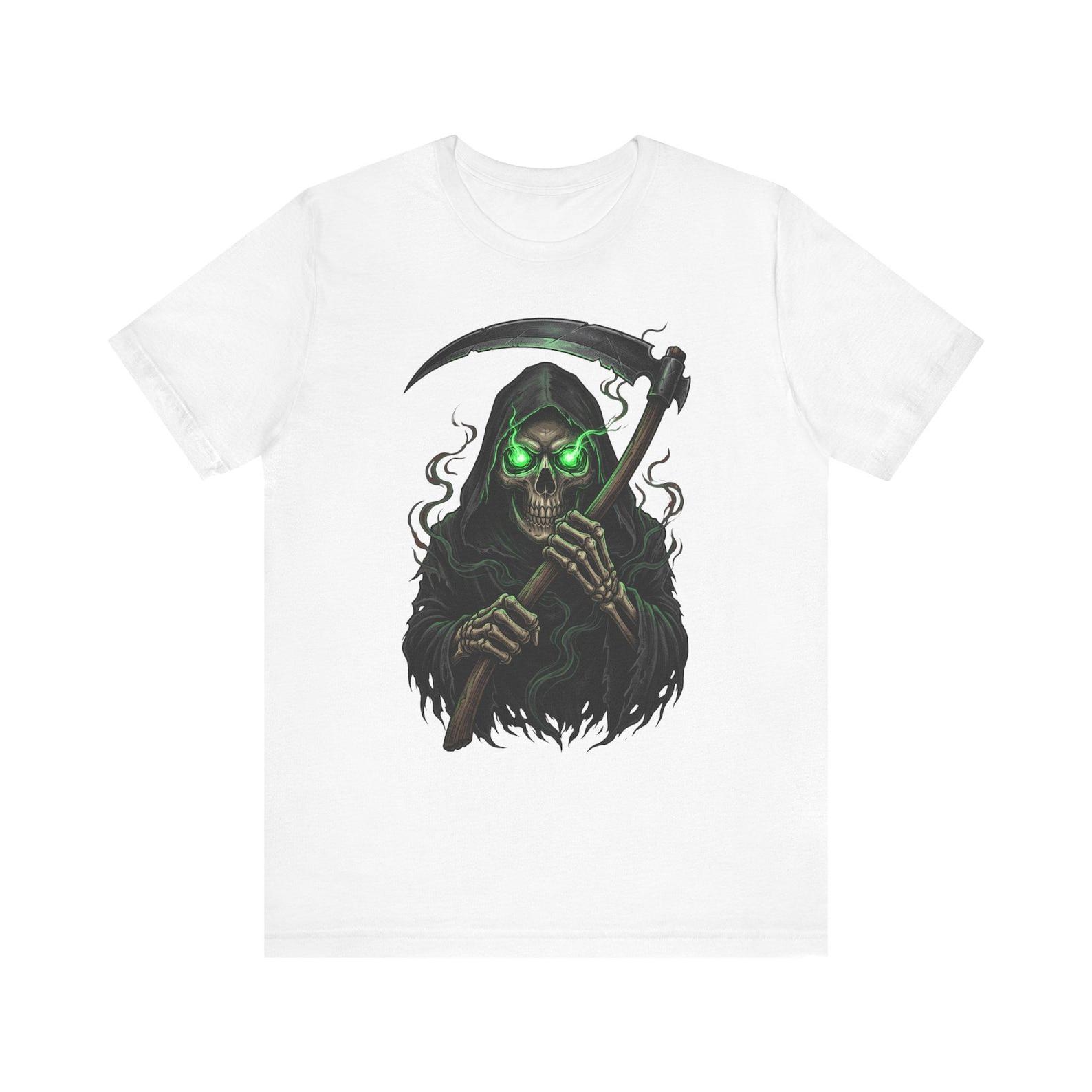 Neon Green Grim Reaper Skull Tee | Scythe Skeleton Graphic Shirt 3XL
