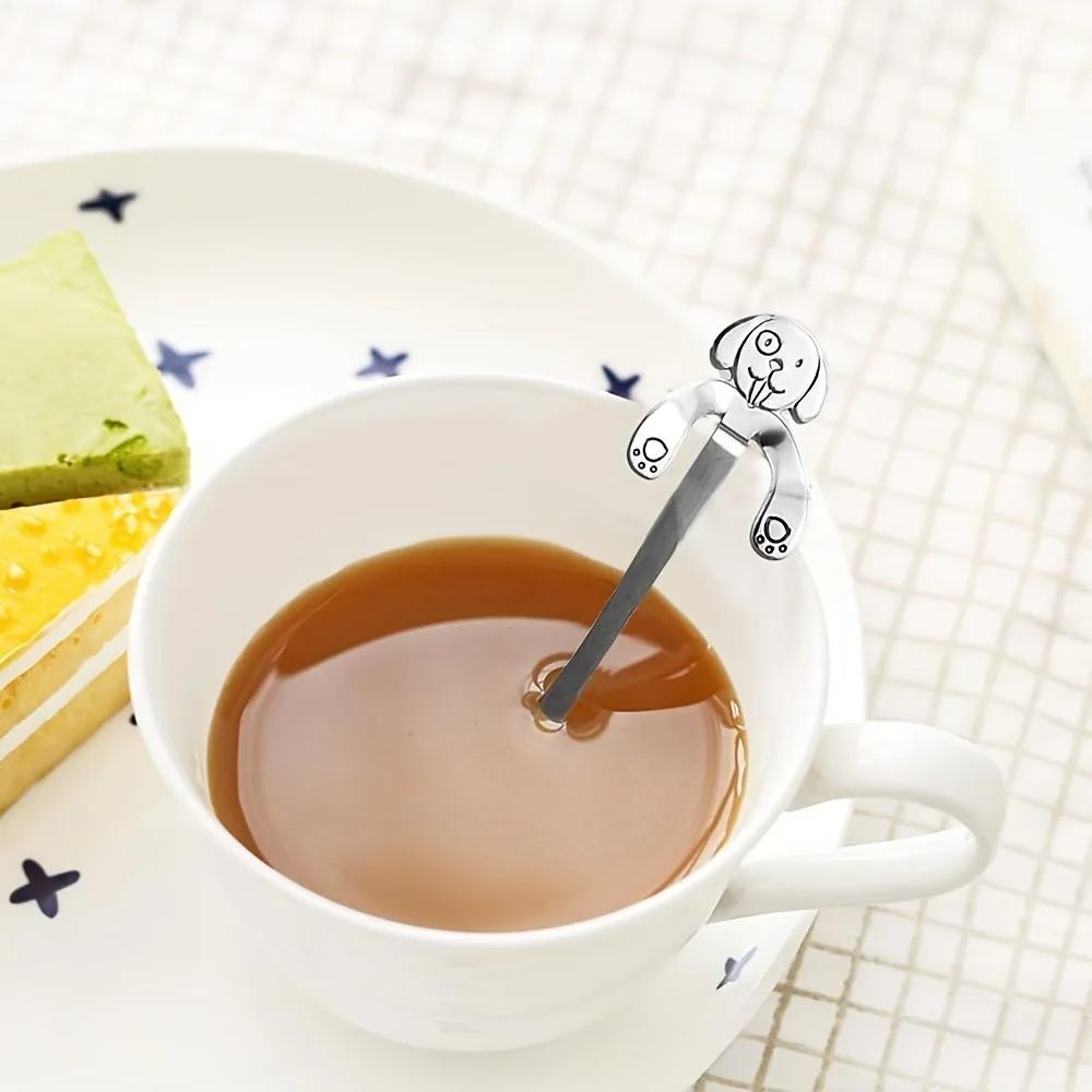 1pcs Cat Coffee Spoon Cartoon Cute Dessert Spoon Hanging Dog Mug Stirring Spoon Teaspoon Kitchen Tableware Stainless Steel