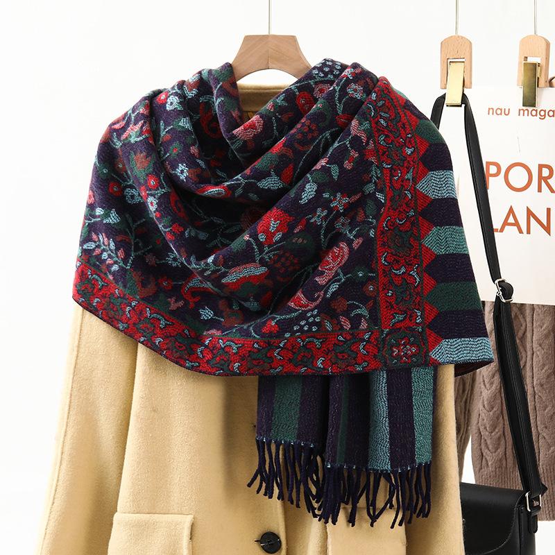 Jacquard Scarf Shawl with Decorative Imitation Cashmere Scarf for Women Winter High End New Style Thickened Ethnic Style Shawl