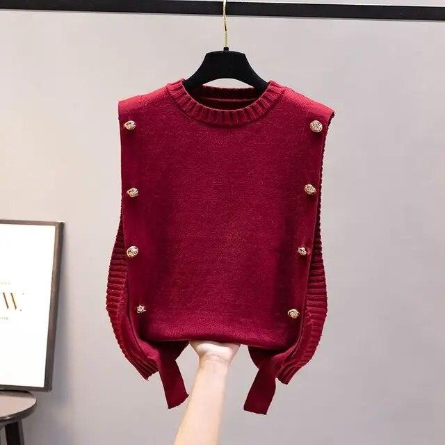 Women's Waistcoat Autumn Outer Wear Pullover Sweater Fashion Casual Ladies Sleeveless Round Neck Knitted Top