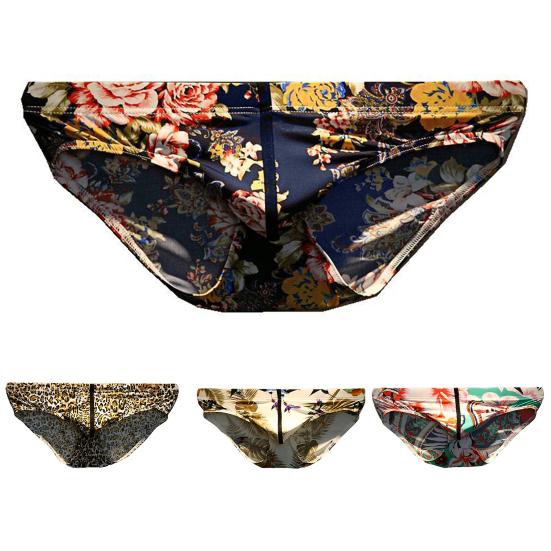 Soutong Low Waist Men Underpants Super Thin Nylon Flower Printed Classics Briefs for Sleep