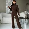 European and American High-end Casual Sports Knitted Suit Women's Winter Sweater Jacket Top Wide-leg Pants Two-piece Set