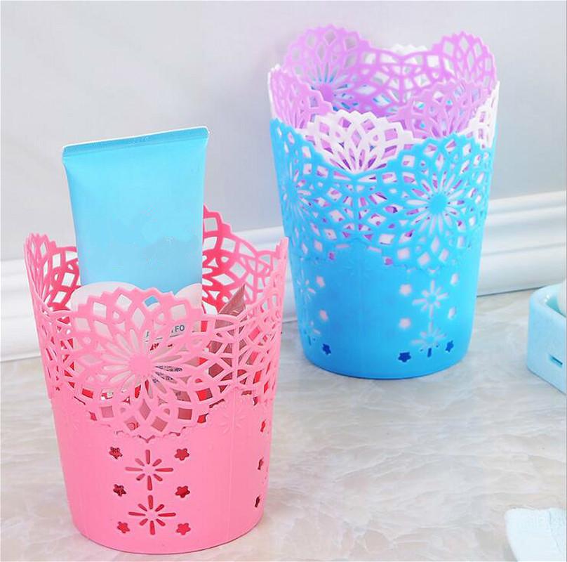 Storage Baskets Lace Hollow out Table Trash Can Pencil Holder Desk Organizer for Office School Home