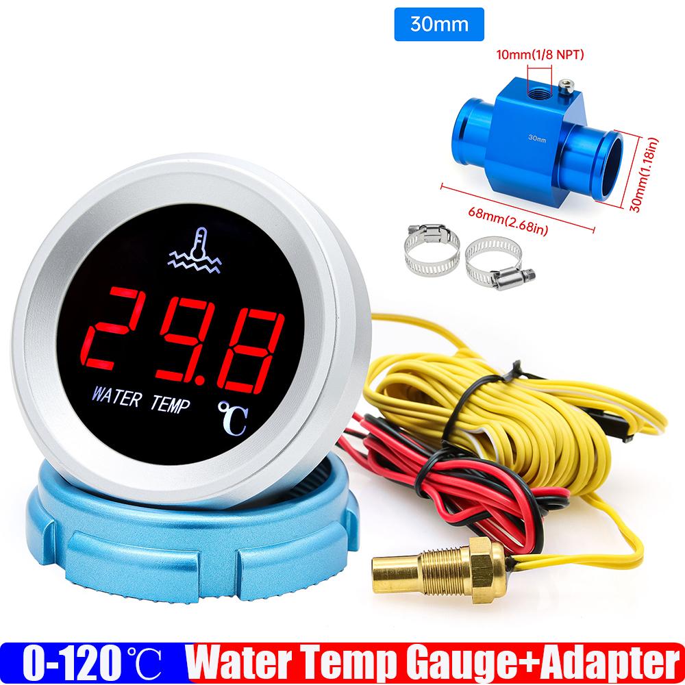 Digital 0-120℃ Water Temperature Gauge with Alarm Radiator Tempe Joint Pipe Sensor Hose Adapter 26-40mm for Gasoline Diesel Car