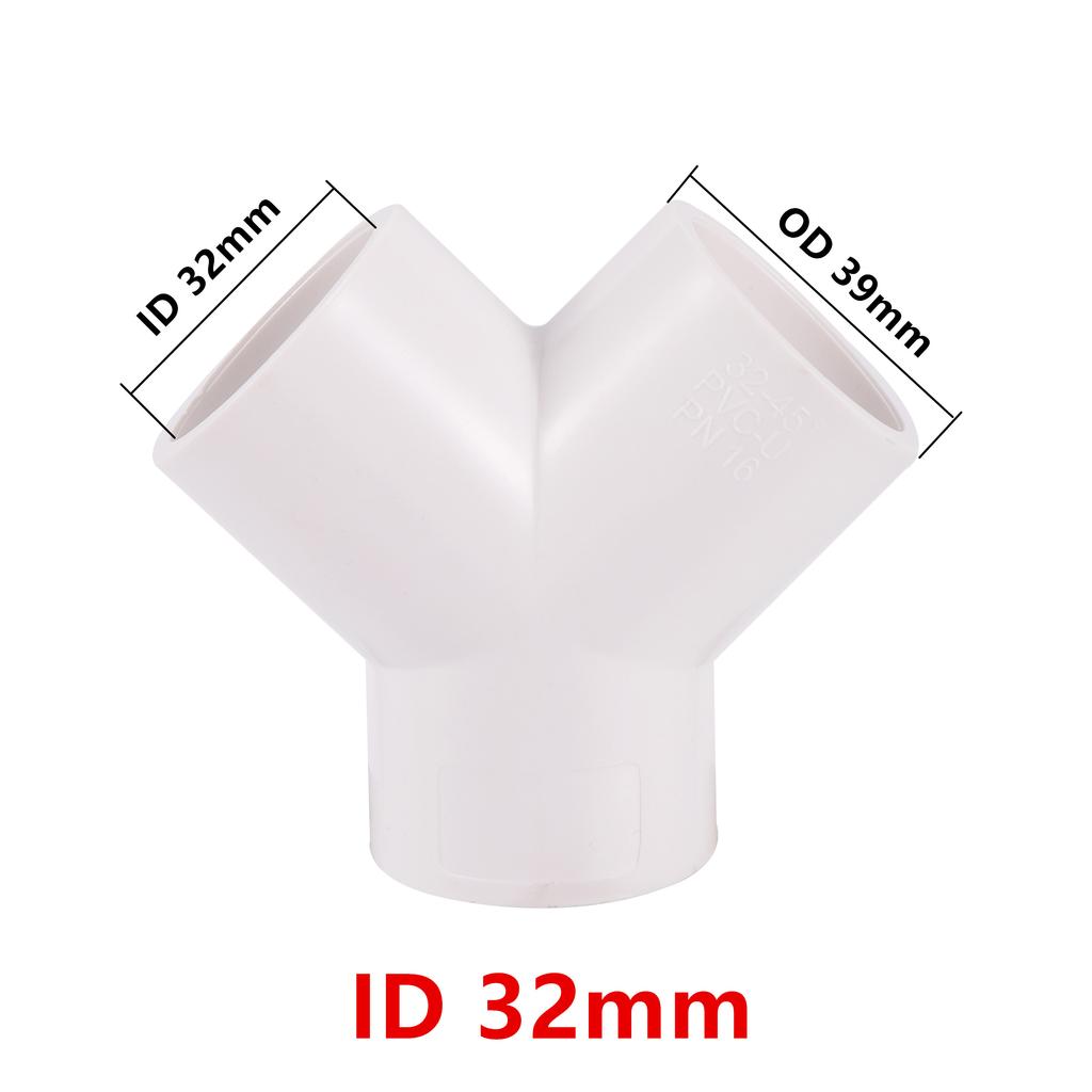 2Pcs PVC Tradesen 20/25/32mm Plastic Y-Shaped Three-Way Fork Water Pipe Y Tee Connector Aquarium Connector UPVC Pipe Adapter
