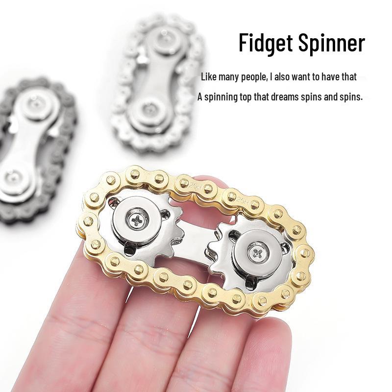 Portable Black Tech Gear Chain Fidget Spinner for Adult Stress Relief