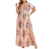 Fashion Summer Dress  Trendy Printed Hem Split Women European American Style Large Size