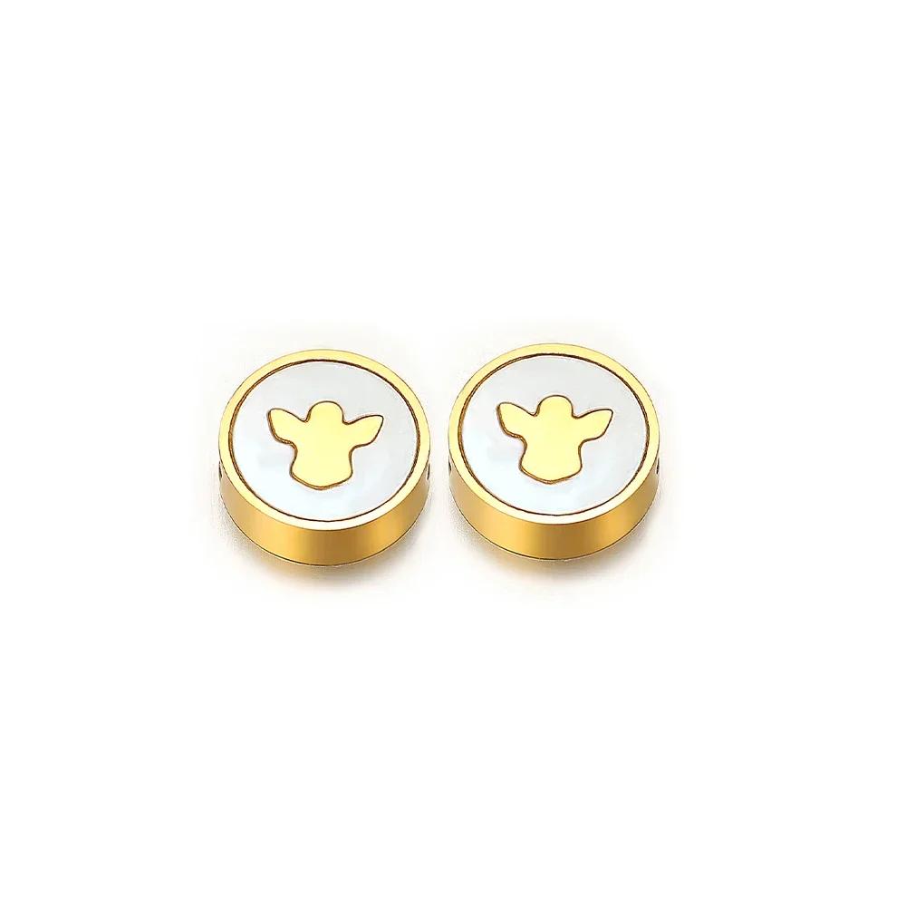 5Pcs Stainless Steel Round Gold Color Shell Cross Moon Beads Charms for DIY Women Necklace Jewelry Making Bracelet Accessories