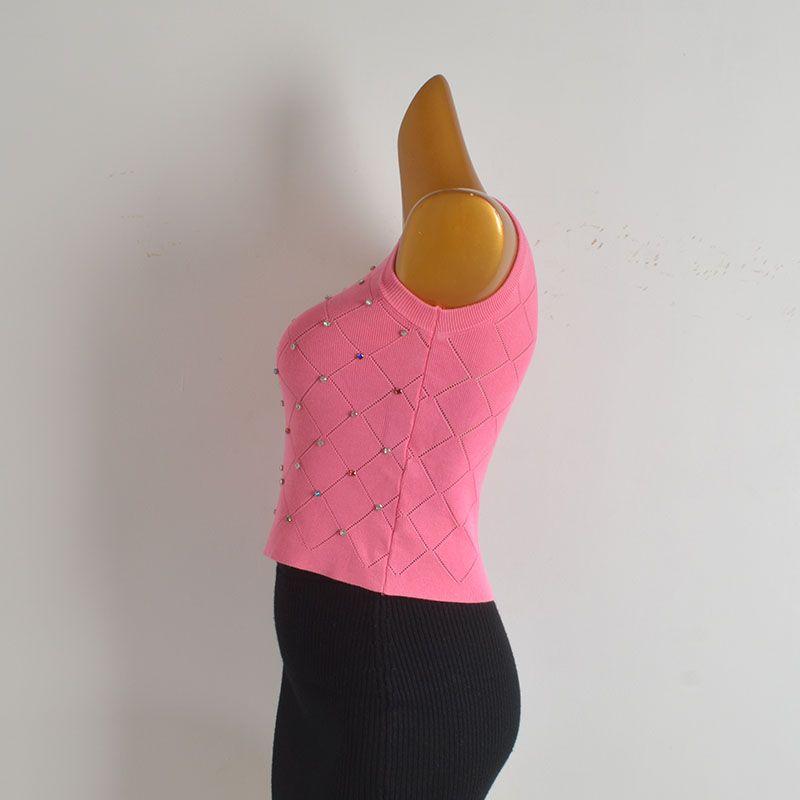 Sexy Stylish Heavy Industry Beads Diamond Knitting Vest Women's Summer New Arrival Silm Slim Looking All-Matching Short Top
