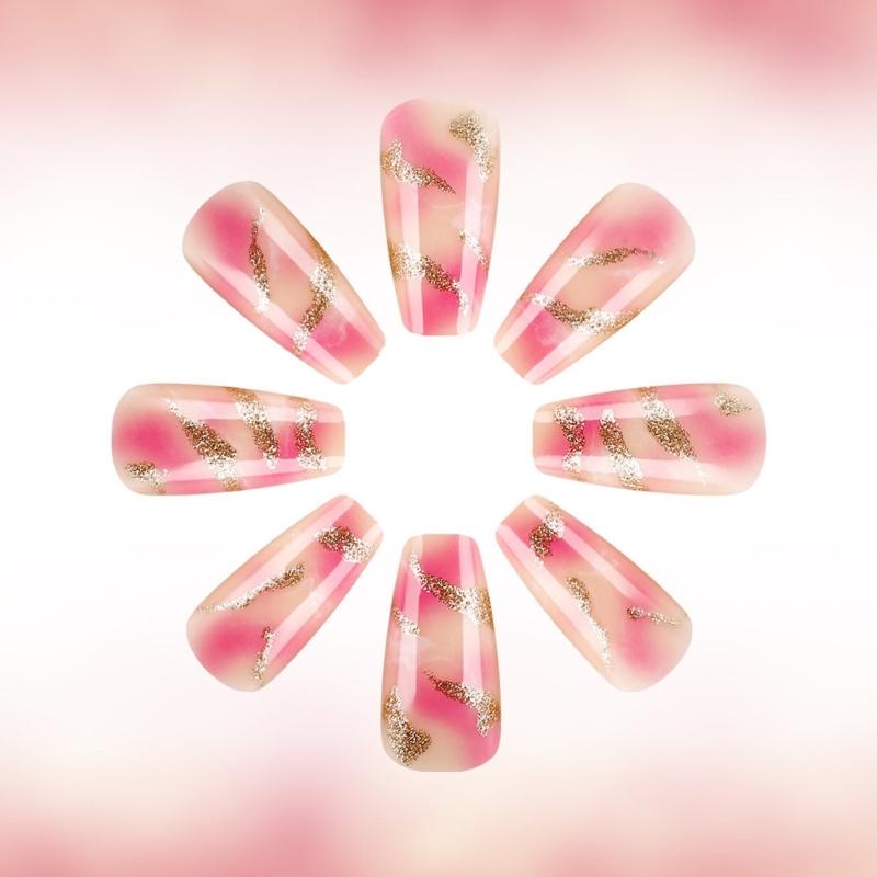 Press on Nail Ballerinas Coffin Fake Nail Designs Stick on Nail Full Cover False Nail Acrylic Glues on Nail for Womens