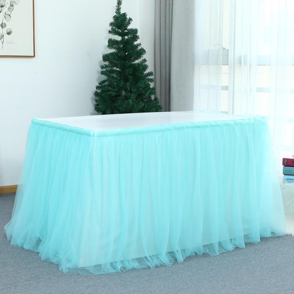 Rectangle Table Skirt Cover 3 Meters Birthday Dessert Table Party Table Skirt Cloth Elastic Mesh Pleated Wedding