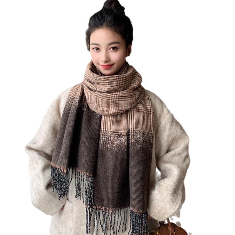 Korean new plaid scarf female autumn and winter student wool scarf shawl dual-purpose winter warmth