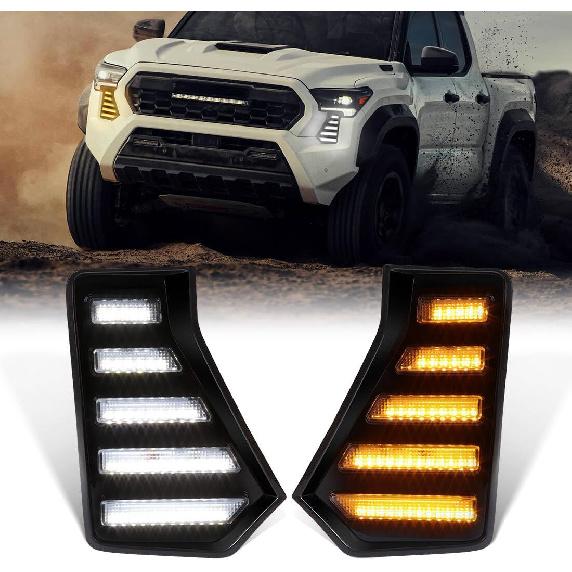 

Daytime Running Lights For Toyota Tacoma 2024 2025 Dual Color LED Fog Light with Amber Turn Signal Start Animation TA24-B