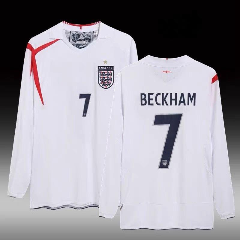 2006 England Trikot Weltmeisterschaft Nr. 7 Beckham 4 Gerrard Retro Langarm Kurzarm Fußballtrikot M