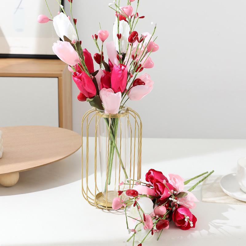 

Mochu Five-Head Tulip Simulation Flowers - Elegant Decorative Ornaments for Living Room or Desktop