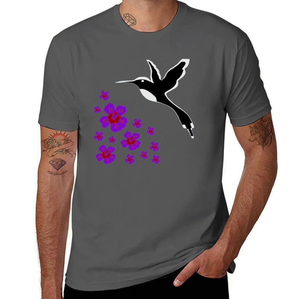 Hummingbird Silhouette With Flowers Unisexs Motifs Tshirt T Shirts For Unisex Pack Cotton T Shirts For Unisex Cotton Soft Tshirt