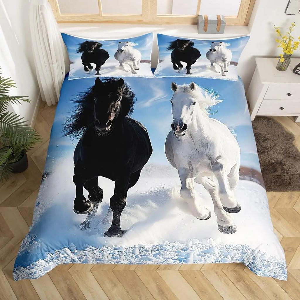 Galloping Horse Bedding Set Horse Duvet Cover Twin Full Queen King Farmhouse Animals Comforter Cover for Kids Girls Teens Room