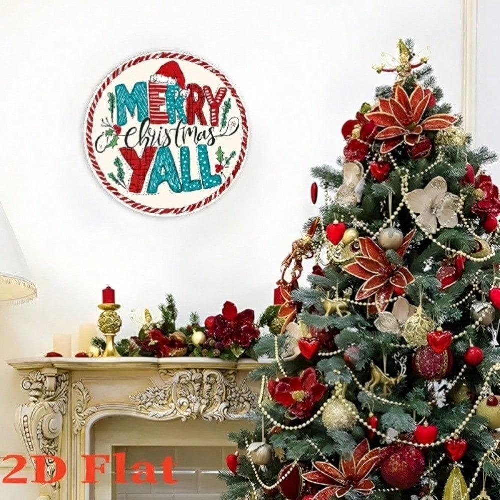 Vintage Metal Tin Sign 8x8 Inch Round Wall Art Retro Merry Christmas Decoration for Home Kitchen Party Hanging