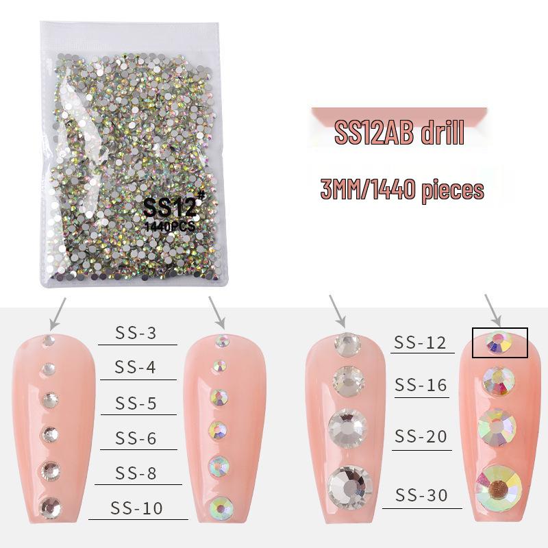 1440-Piece Nail Art Rhinestone Set: Clear, White, AB-Color, Flat-Back, Small & Large for Shiny Nail Decorations.