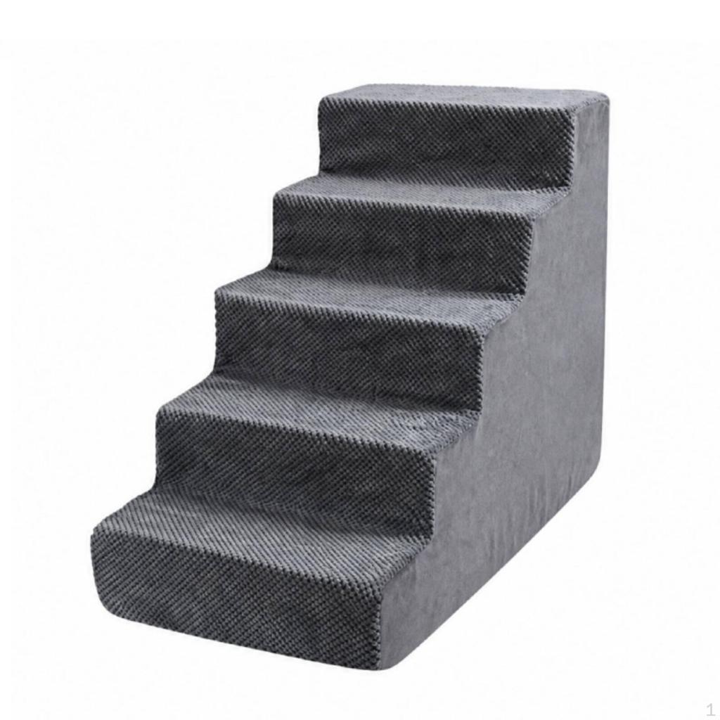Soft Pet Staircase Easy To Assemble Padded Dog Steps Grey with Washable Cover for