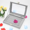 Velvet Jewelry Box with Glass Cover Jewelry Rings Stud Organizer Tray Box Portable Earrings Necklace Jewelry Display Holder Case