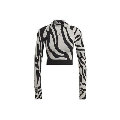 Zebra Print Half-High Neck Cropped Long-Sleeve T-Shirt Women's Gray
