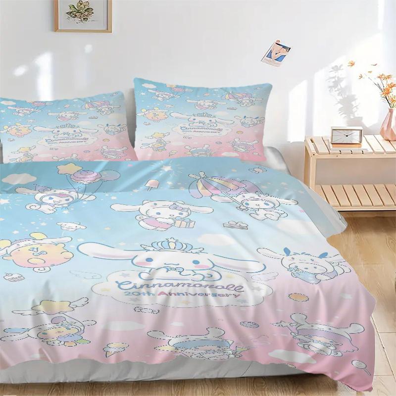 

3pcs Cinnamoroll s 20th Anniversary Celebration Print Cover Set Ultra Soft, Breathable, and Comfortable Bedding with Stylish Design for Bedroom a 135x200cm