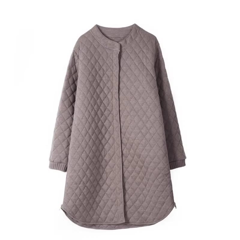 Diamond Quilted Chinese Style Women's Mid-Length Cotton Jacket - Retro, Simple, and Versatile