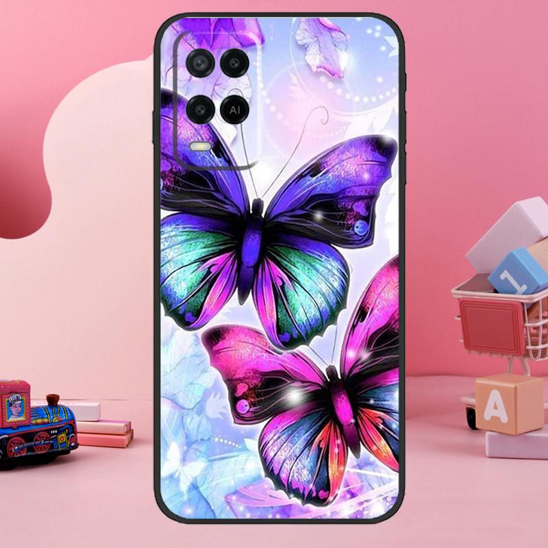 Black Beautiful Butterfly Case For Oppo A18 A38 A58 A78 A98 A74 A54 A94 A80 A60 A40 A96 A76 A16 A15 A17 A57 A77 A5 Pro
