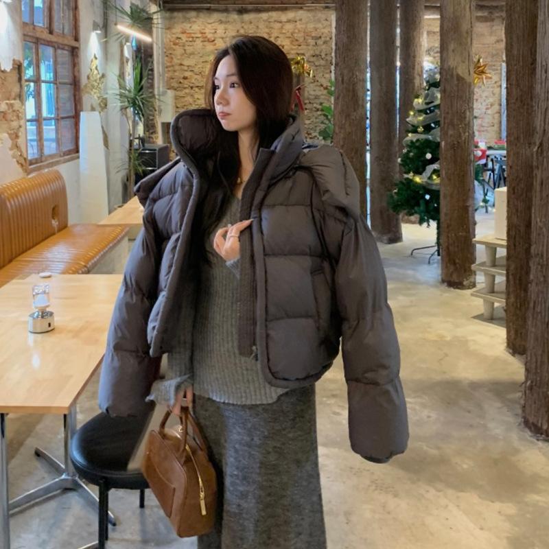 

Зимняя корейская версия куртки с капюшоном и воротником-стойкой на хлопковой подкладке, женская короткая новая свободная стеганая куртка-пуховик. XL