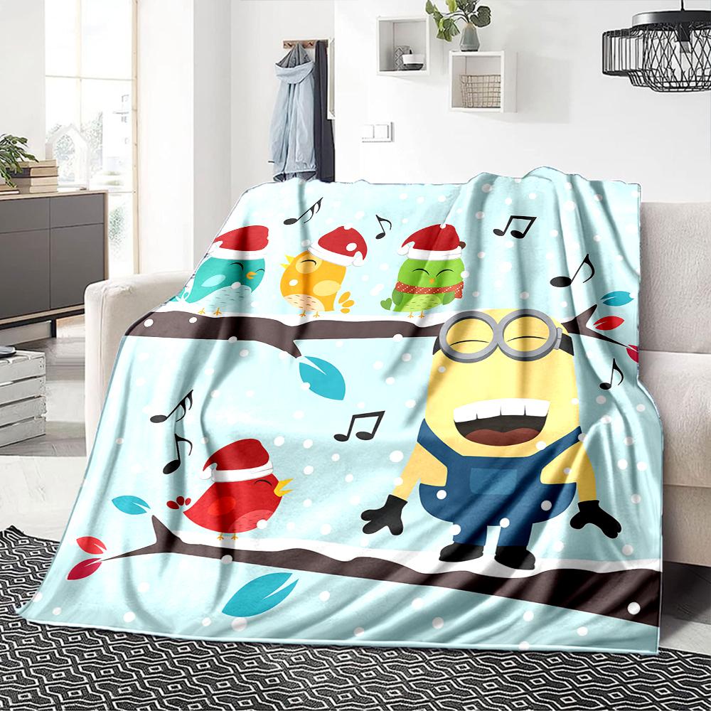 1Pc Christmas Minions Celebration Blanket Soft Throw Blanket For Home Bedroom Bed Sofa Travel Office Solid Christmas Blanket