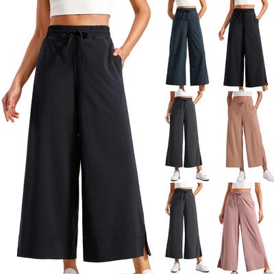 Pantalones Casuales Deportivos de Pierna Ancha de Color Sólido de Moda para Mujer de Corte Holgado de Cintura Alta