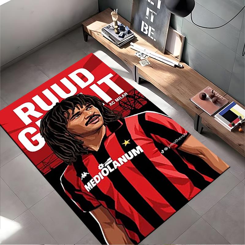 Sports Area Rug, Ruud Gullit AC Milan Mediolanum Red Vector Poster, Fan Cave Decor, Non-Slip Mat
