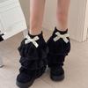 Winter Warm Furry Tiered Ruffle Leg Sleeves for Women Aesthetic Bowknot Fuzzy Leg Warmers Boot Covers Footless Socks