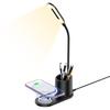 3-in-1 Pen Holder Desk Lamp with 15W Wireless Fast Charging, QC2.0 Protocol, TYPE-C Power, 360° Flexible Pole & 3-Color Stepless Dimming