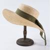 Neue Modebreiter Hut Sommer Strand Weizenstroh Damen Boater Hut mit Band Schleife für Urlaub Derby Audrey Hepburn