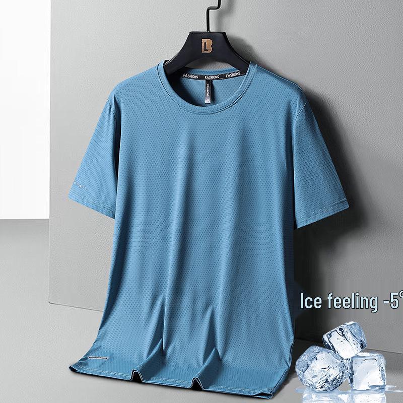 Men's Plus Size Quick-Dry Ice Silk Sports T-Shirt - Breathable, Loose Fit, Short-Sleeve